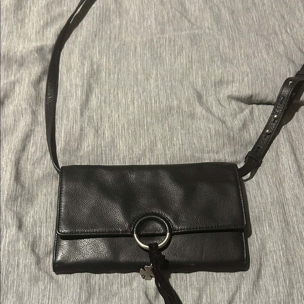 Lucky Brand Black Leather Crossbody Bag with Ring Accent